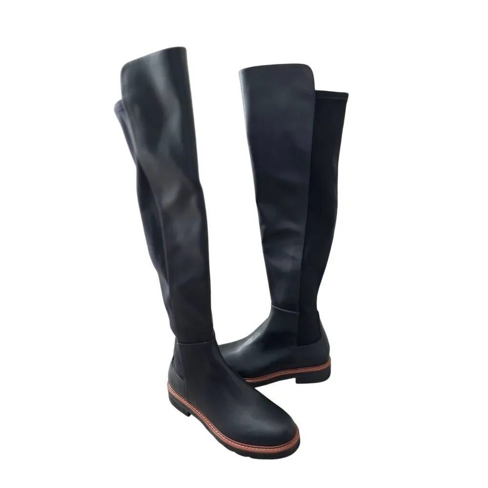 Stuart Weitzman Over The Knee Leather Boots Almond Toe Size 6 in Black‎ NEW